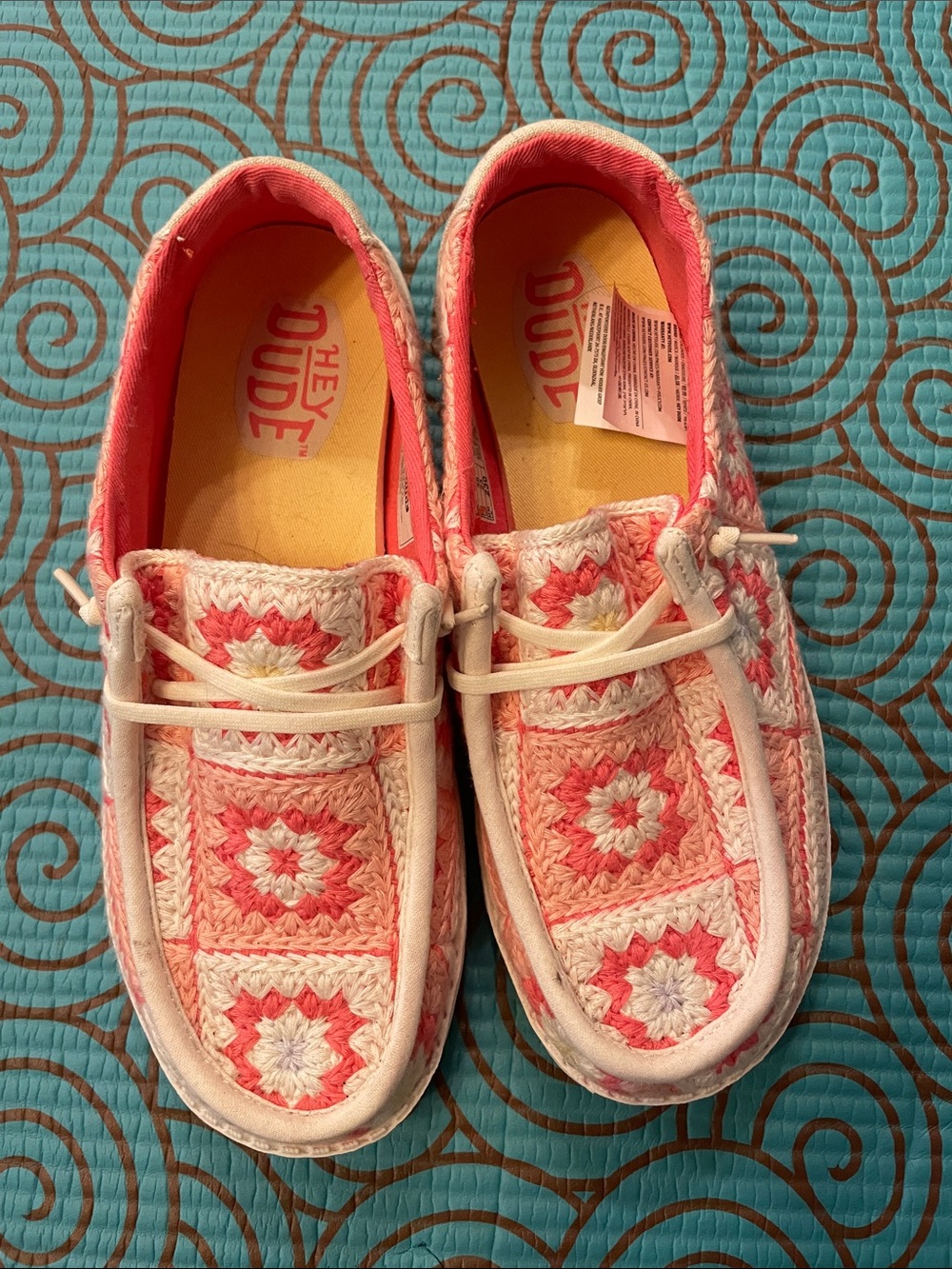 Hey Dude Women's Coral Pink Crochet Moccasin Slip-Ons